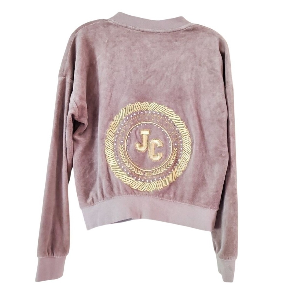 Juicy Couture Black Label Women's Sweater Track Jacket Size M Beige‎ Gold Zip-up